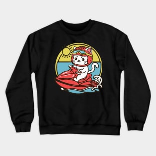 Cute Cat Jet Skiing Summer Gift Crewneck Sweatshirt